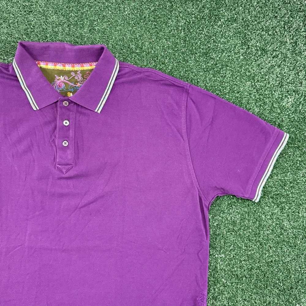 Robert Graham Men's Short Sleeve Polo Shirt Sz 2XL XXL Purple Embroidered Floral